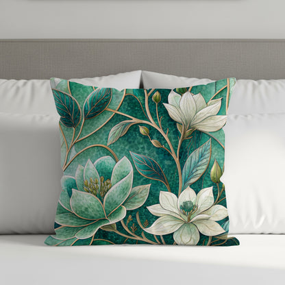 Floral Stained Glass Art Nouveau Style Pattern Throw Pillows - Walk Greener