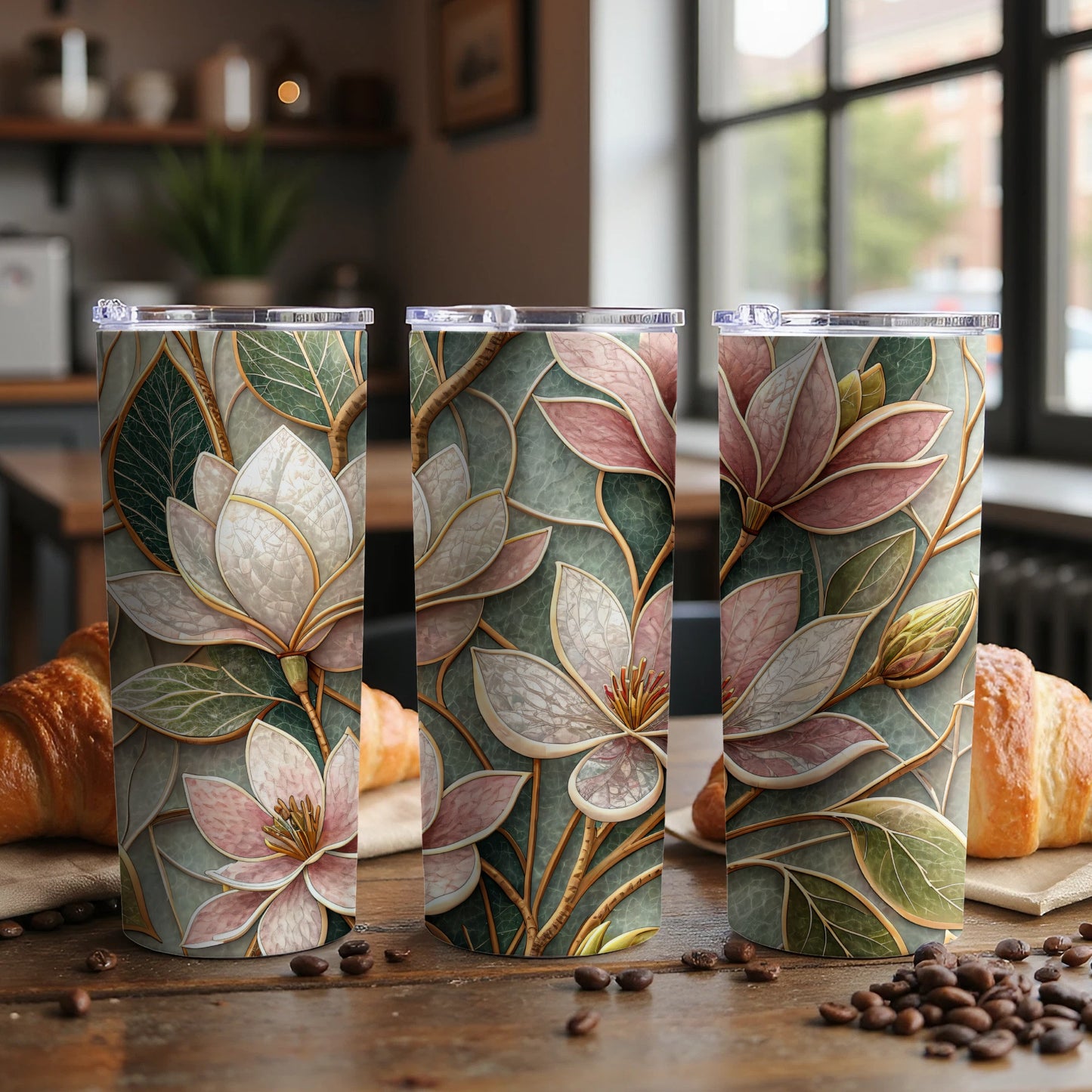 Magnolia Blossom Patterned Decorative Image Design for Tumblers 20 oz Skinny Tumbler - Walk Greener