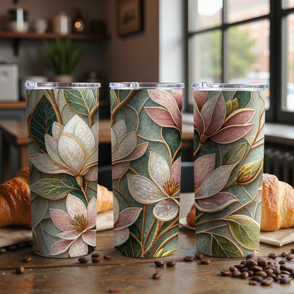 Magnolia Blossom Patterned Decorative Image Design for Tumblers 20 oz Skinny Tumbler - Walk Greener
