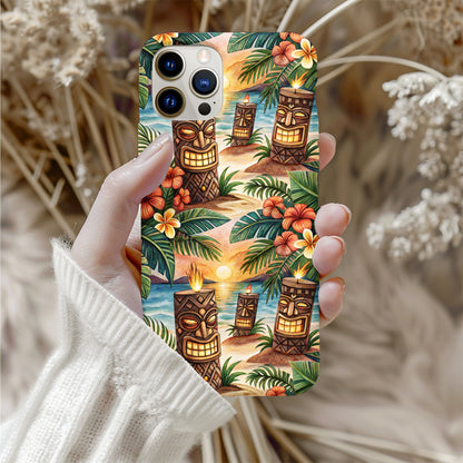 Tiki Statues On Tropical Beach Scene Custom Phone Case - Walk Greener