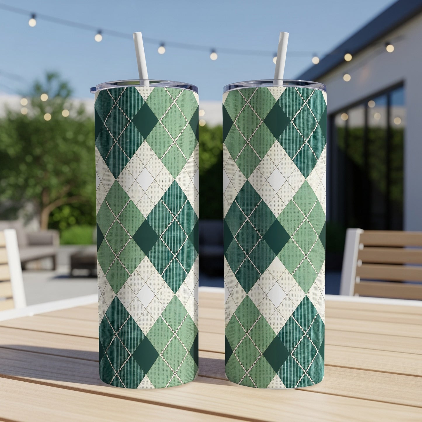 Stylish Green Argyle Pattern Insulated Tumbler Product