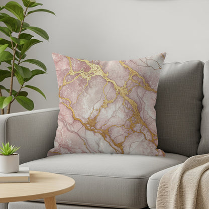 Elegant Pink and Gold Marble Pattern Pillow Product