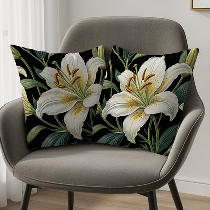 Elegant White Lily Print Decorative Throw Pillow Set
