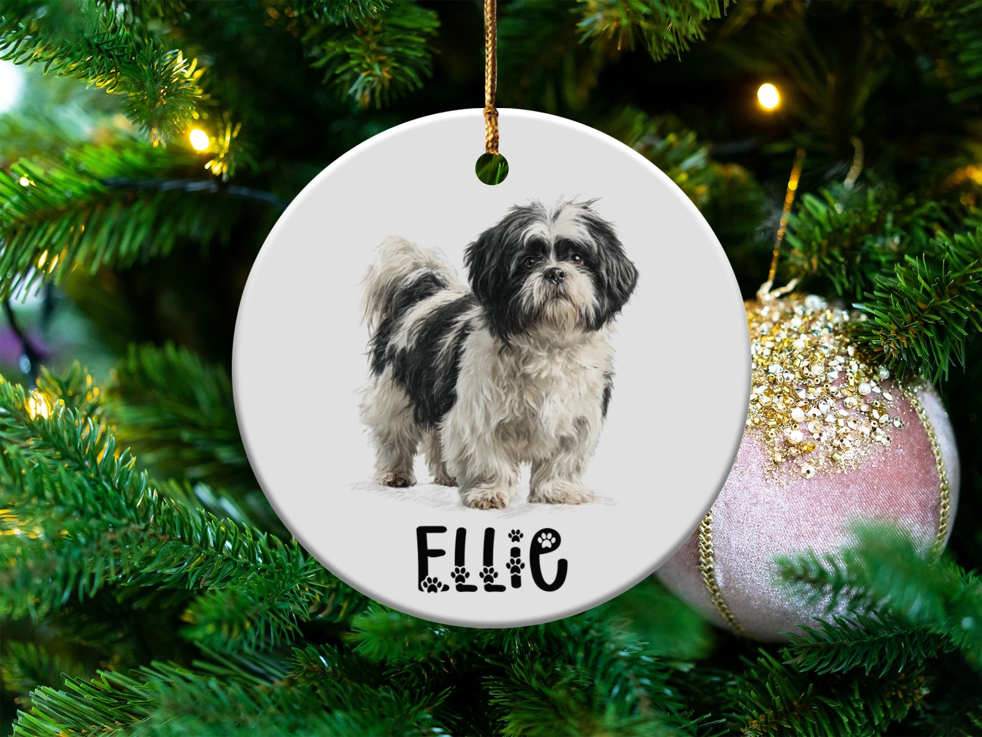 Custom Shih Tzu Dog Christmas Tree Ornament Product