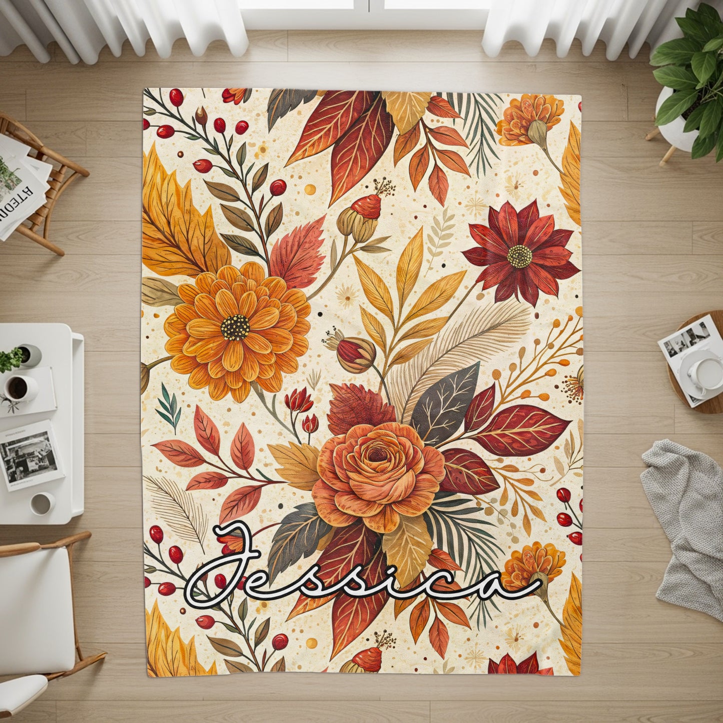 Jessica Autumn Floral Design Blanket for Personalized Gift