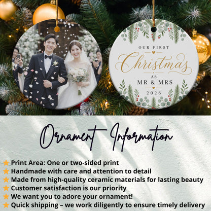 Our First Christmas Mr & Mrs 2026 personalized wedding ornament.