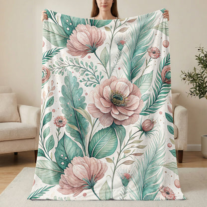 Floral Harmony Dreamy Botanical Watercolor Velveteen Plush Blankets - Walk Greener