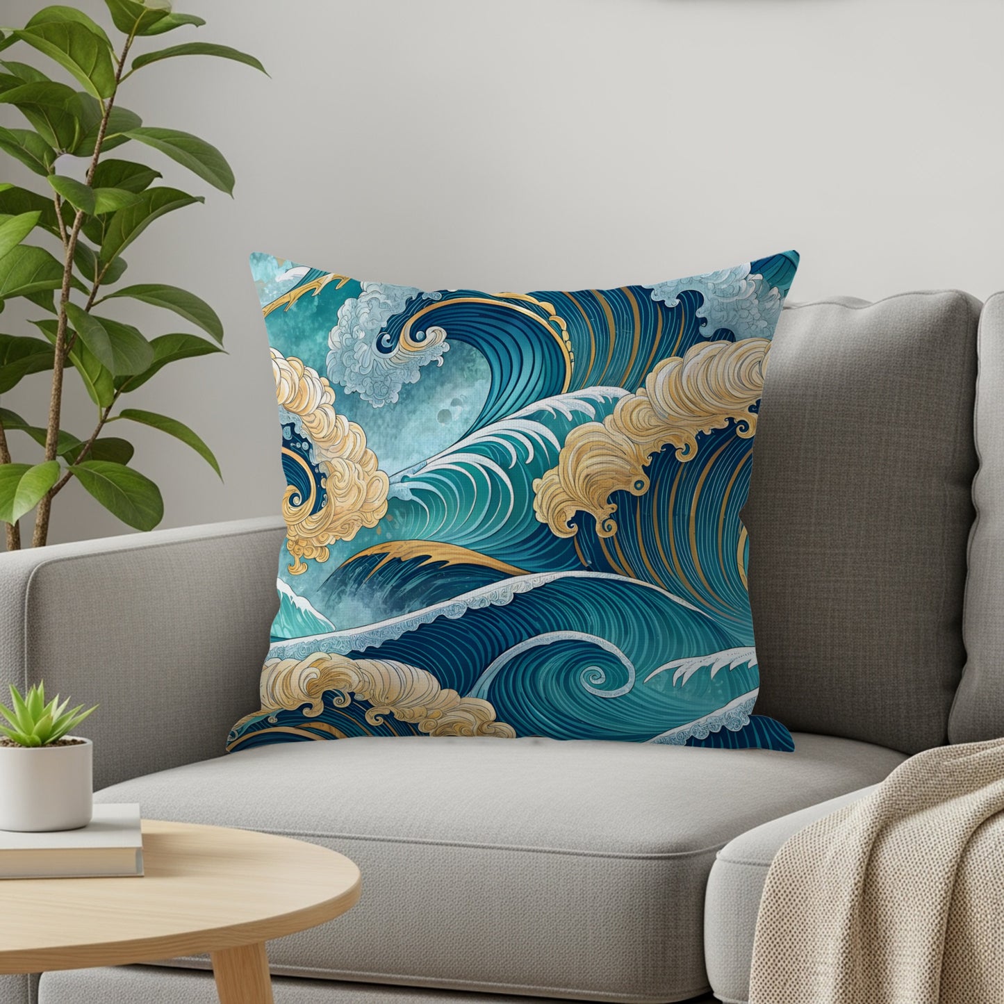 Elegant Ocean Waves Decorative Cushion Pillow