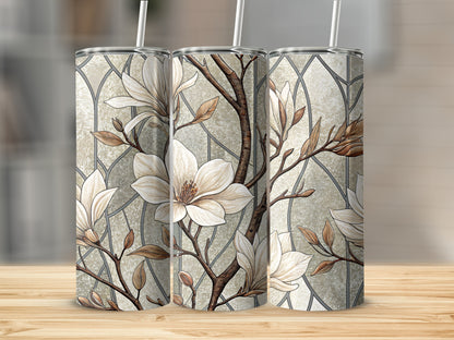 Magnolia Floral Design on Mosaic Background 20 oz Skinny Tumbler - Walk Greener