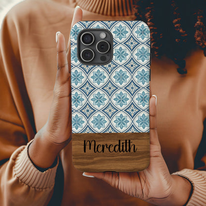 Custom Blue Floral Pattern Personalized Phone Case