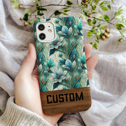 Custom Floral Pattern Phone Case with Green Leaves Design