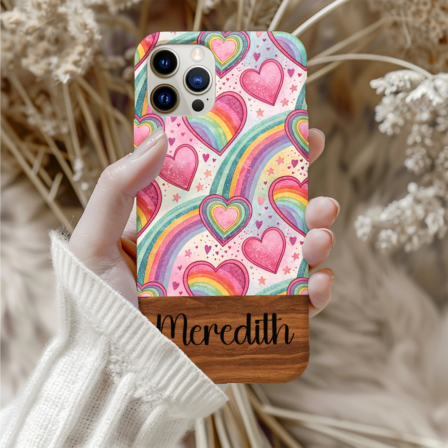 Rainbow Hearts Pattern Design with Custom Name Custom Phone Case - Walk Greener