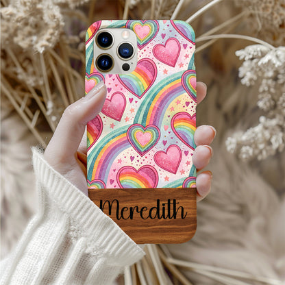 Rainbow Hearts Pattern Design with Custom Name Custom Phone Case - Walk Greener