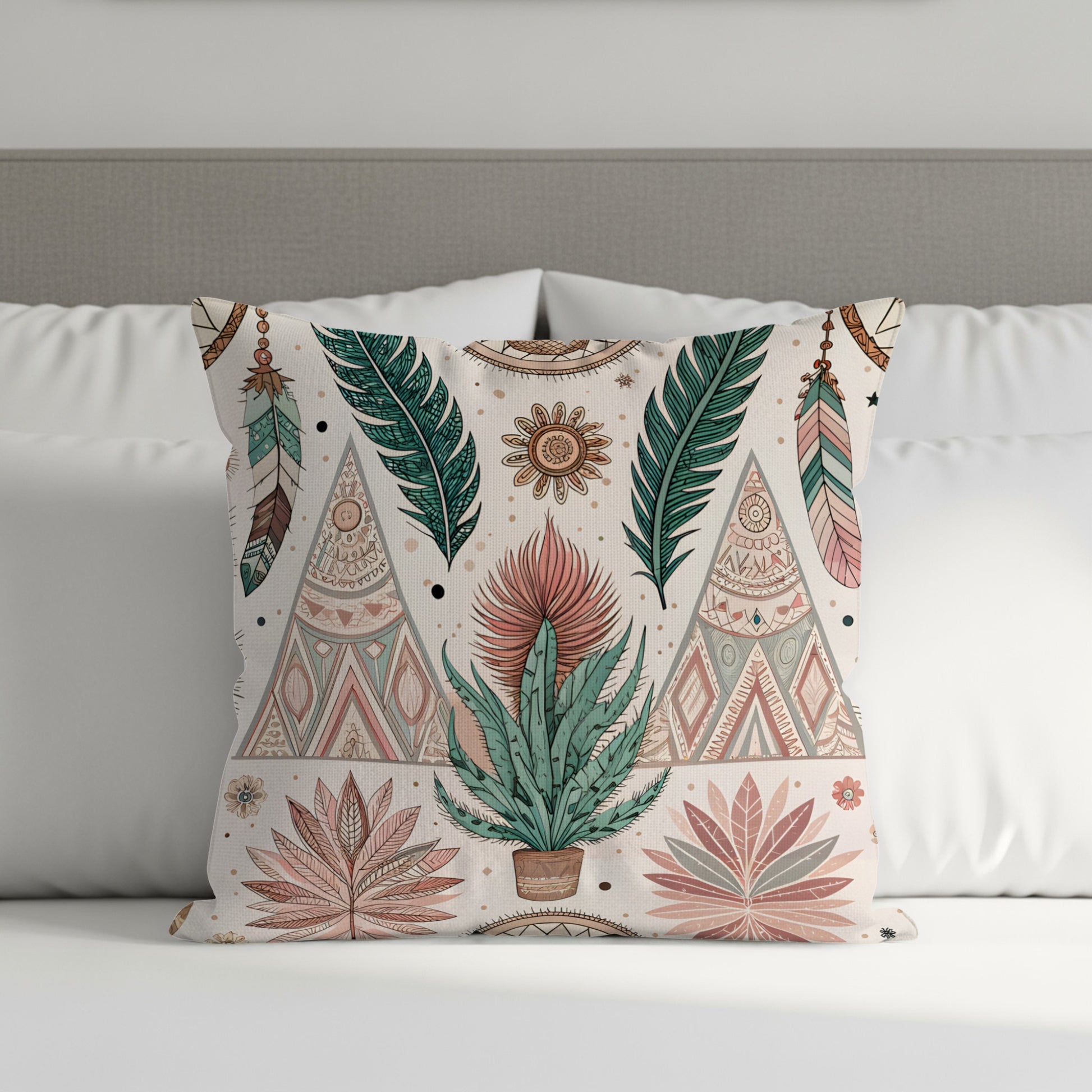 Colorful Botanical and Geometric Design Pillow
