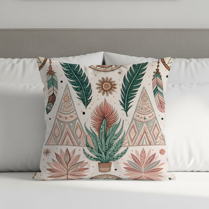 Colorful Botanical and Geometric Design Pillow