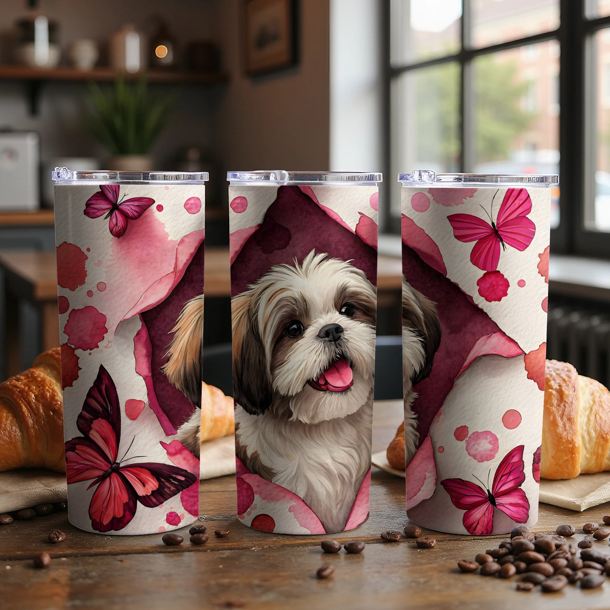 Adorable Dog and Butterfly Insulated Tumbler Cup