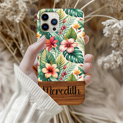 Personalized Tropical Floral Phone Case with Name Script