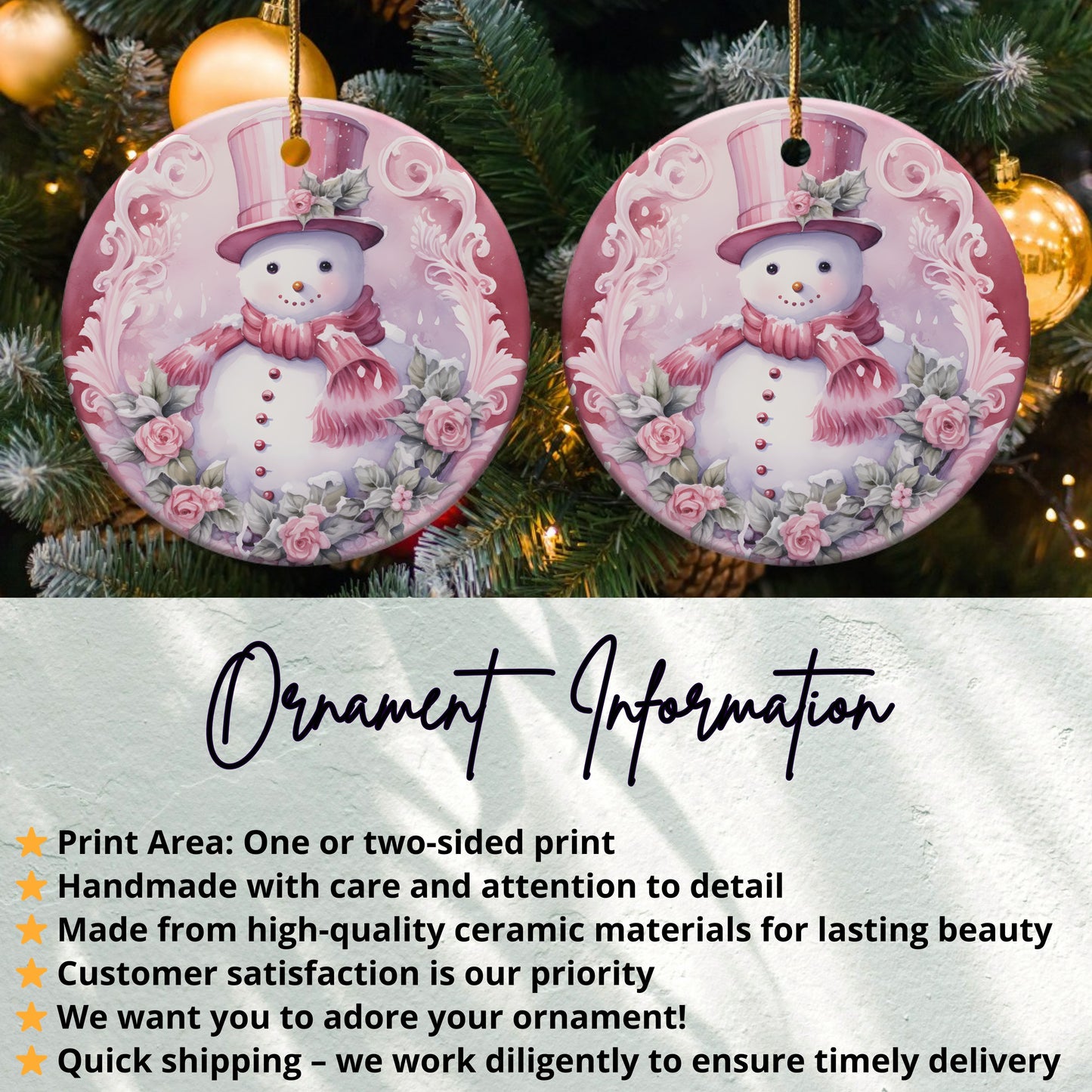 Snowman Themed Holiday Ornament Artistic Floral Print product type