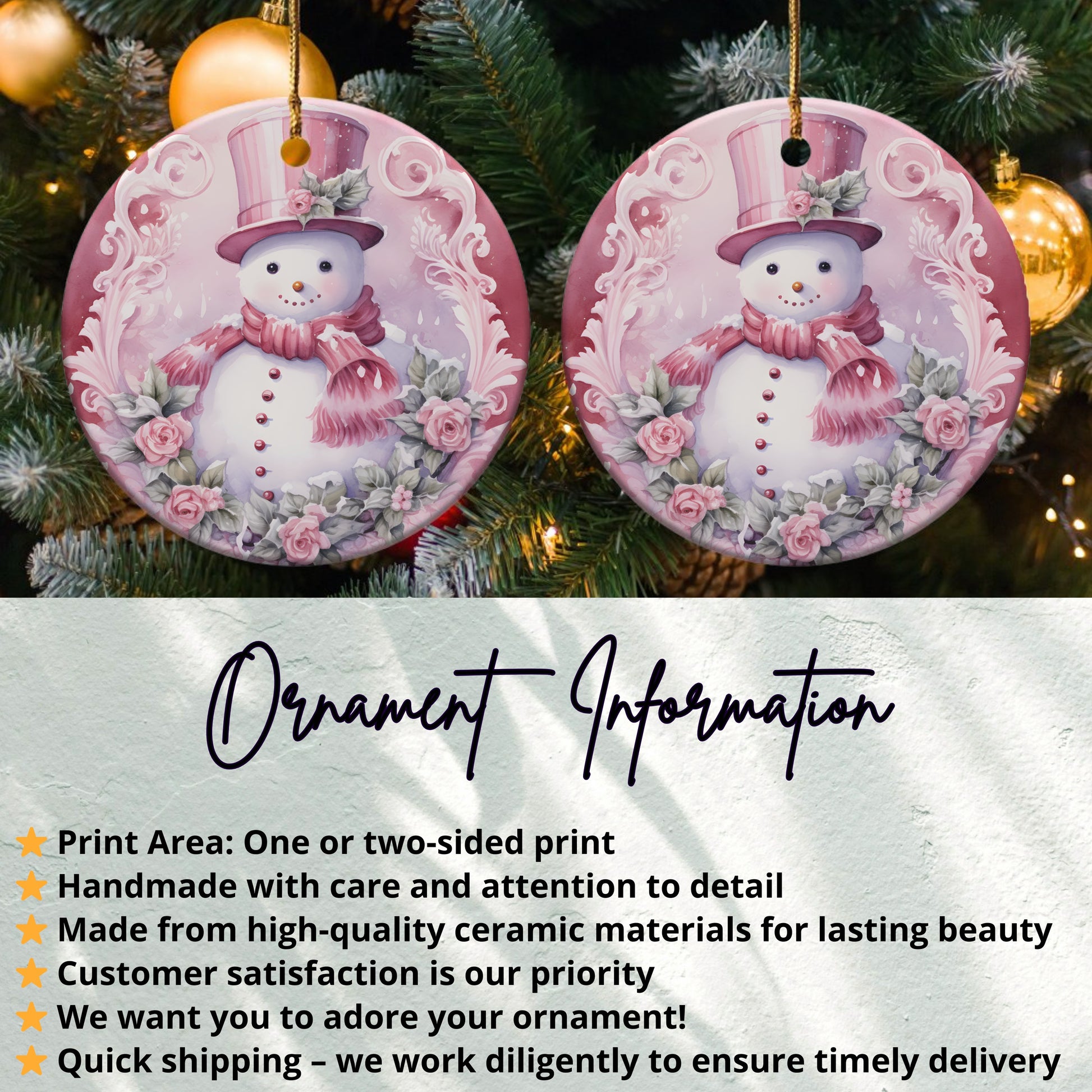 Snowman Themed Holiday Ornament Artistic Floral Print product type