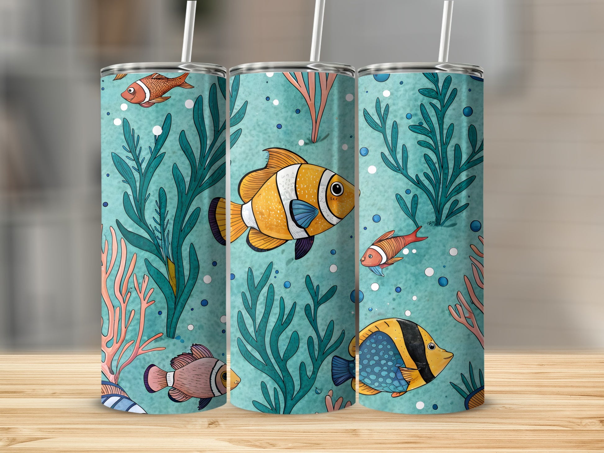 Undersea Friends Aquarium Fishes and Seaweed Pattern Tumbler - Walk Greener
