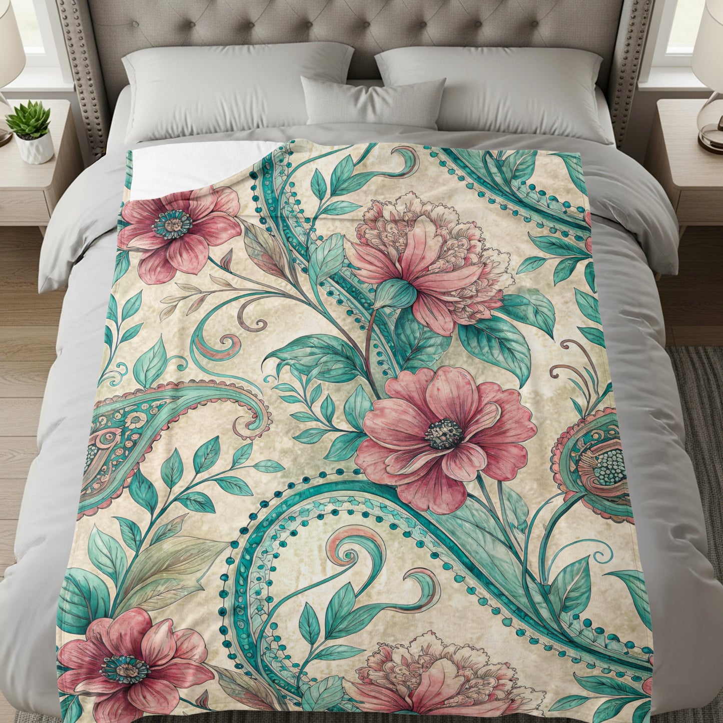 Elegant Floral Paisleys and Blooms Artistic Velveteen Plush Blankets - Walk Greener