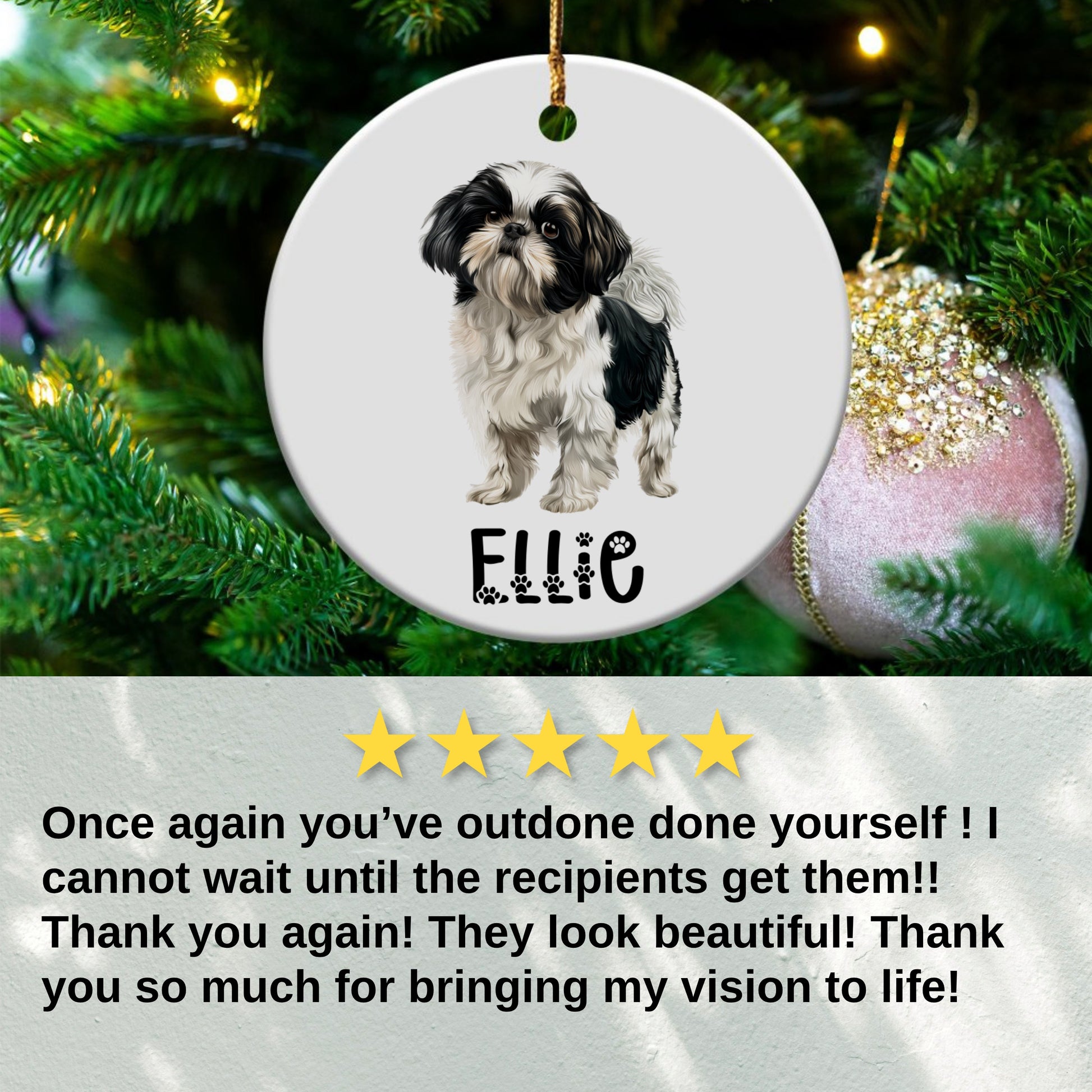 Custom Dog Name Round Christmas Ornament product
