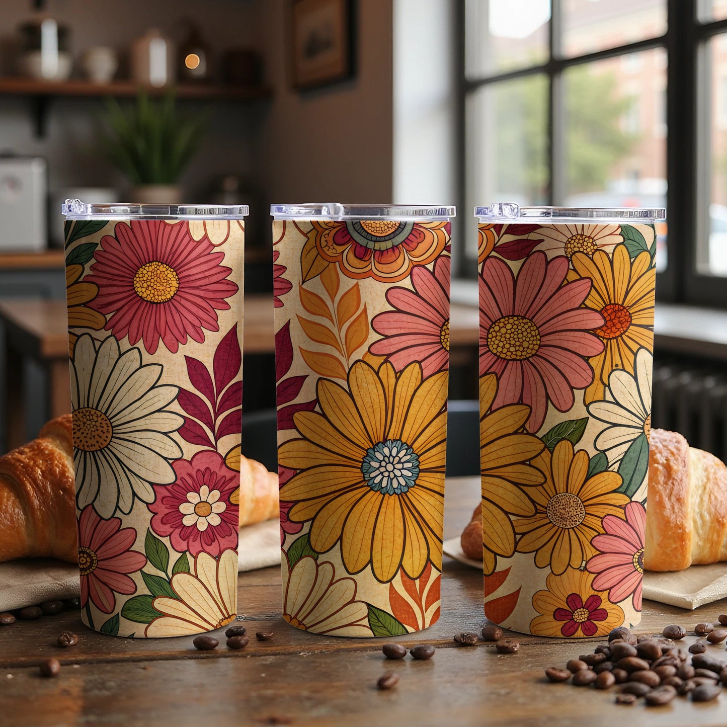 Colorful Floral Pattern Insulated Travel Tumbler Cup