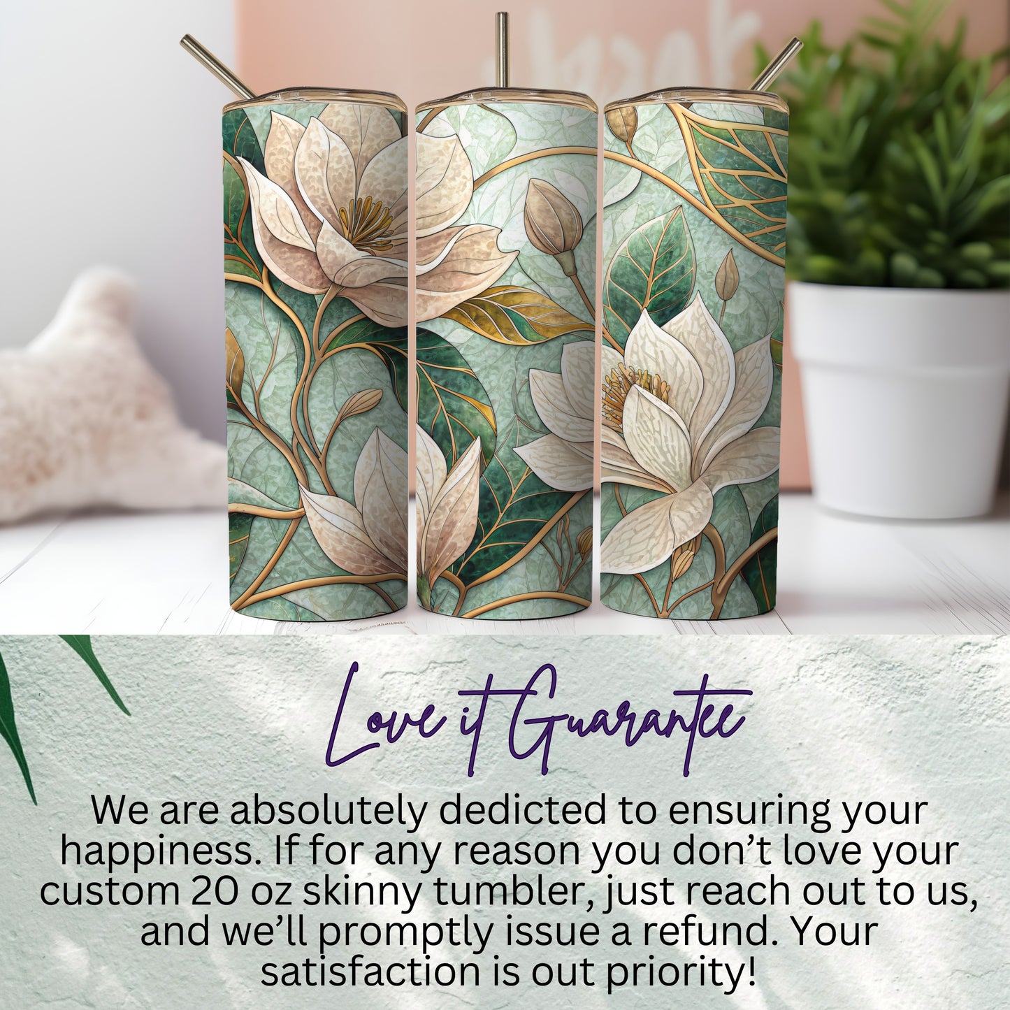 Floral Watercolor Design Art Nouveau Pattern 20 oz Skinny Tumbler - Walk Greener