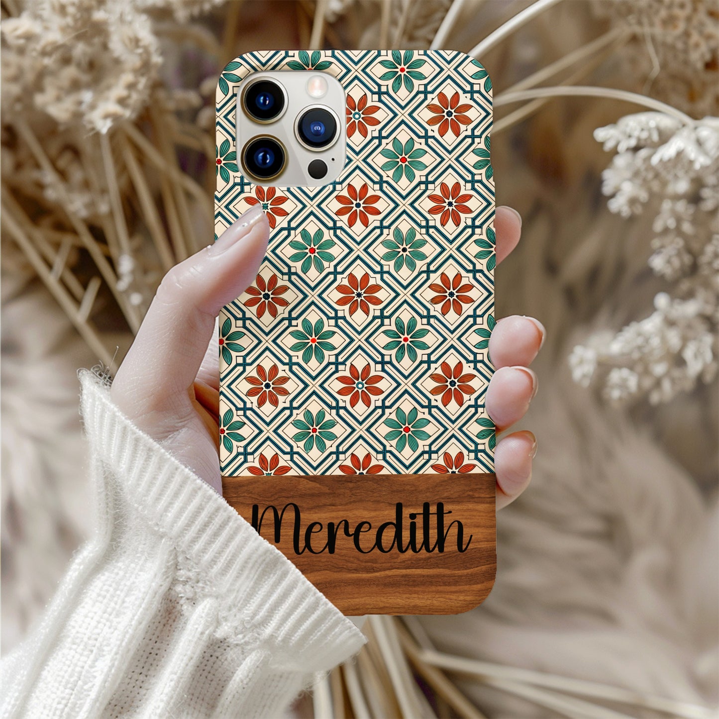 Floral Tile Pattern with Custom Name Option Custom Phone Case - Walk Greener