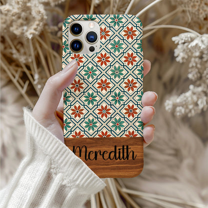Floral Tile Pattern with Custom Name Option Custom Phone Case - Walk Greener