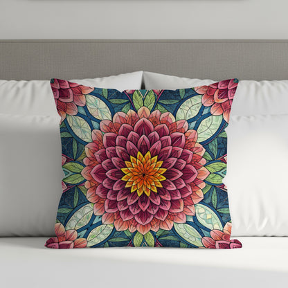 Stained Glass Floral Medallion Repeating Pattern Throw Pillows - Walk Greener