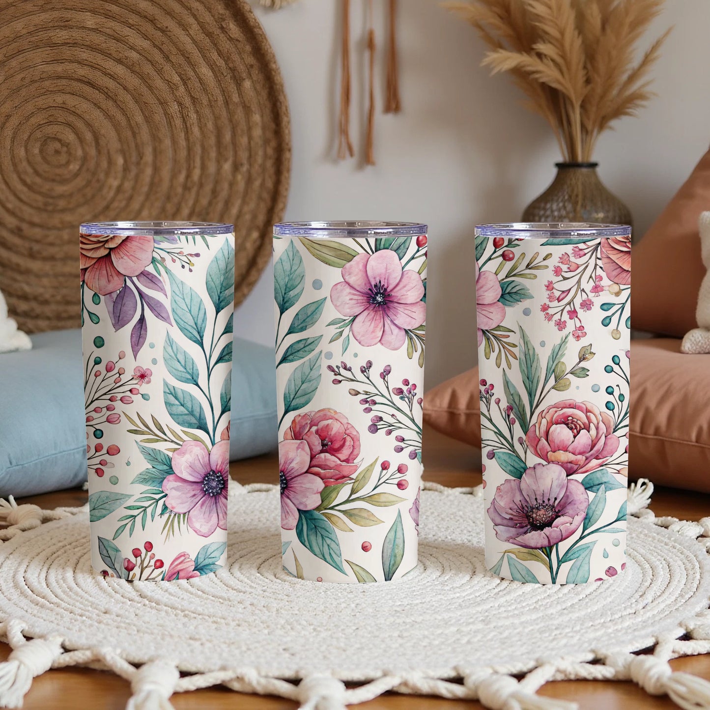 Beautiful Flowers with Leaves Pattern Perfect for 20 oz Skinny - Walk Greener