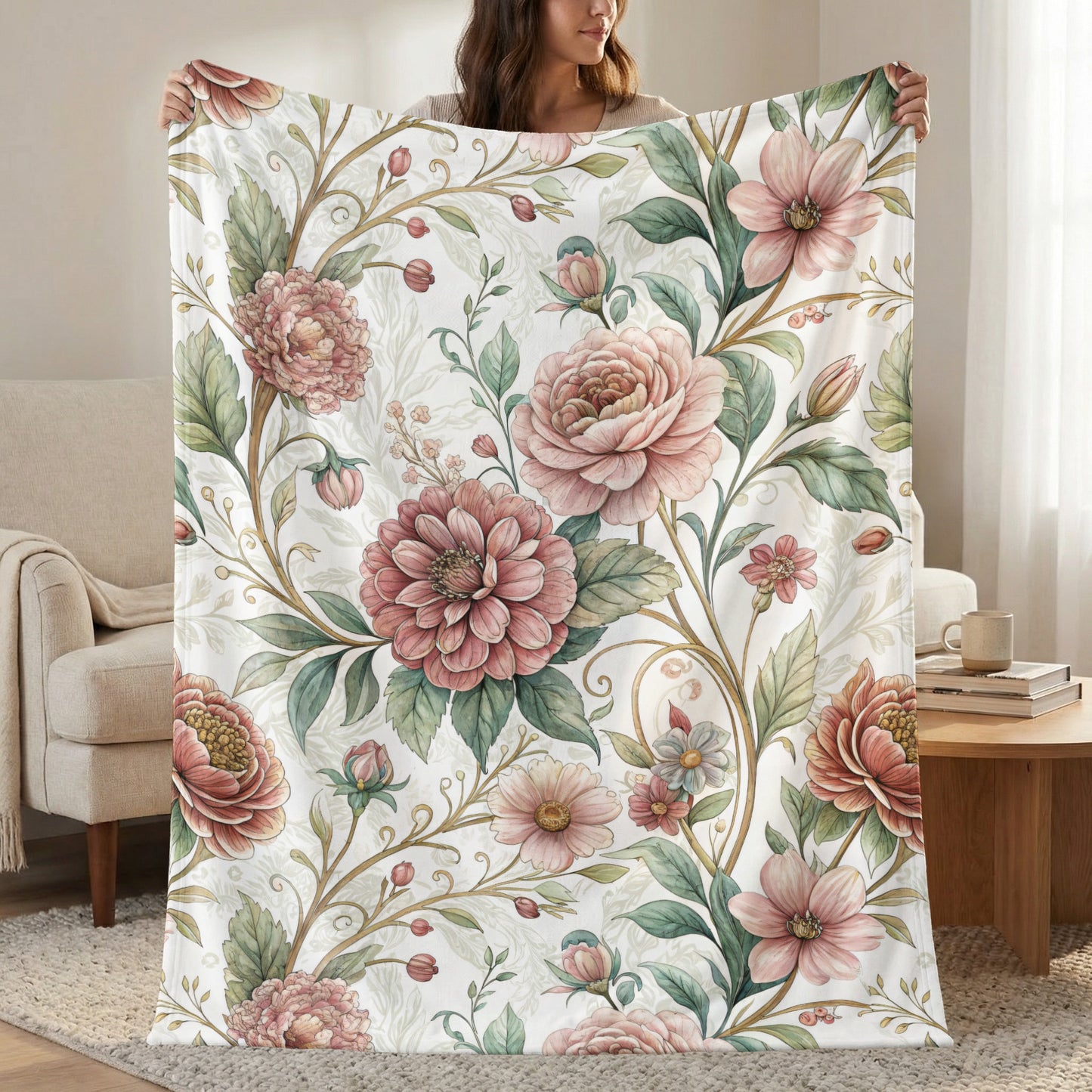 Elegant Botanical Garden Inspired Floral Art Design Velveteen Plush Blankets - Walk Greener