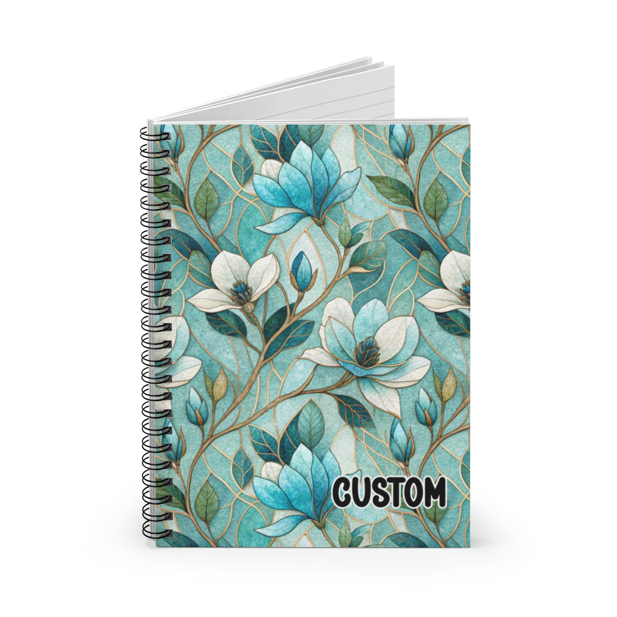Custom Floral Print Notebook with Blue Green Design