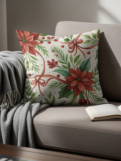 Festive Poinsettia Design Decorative Throw Pillow