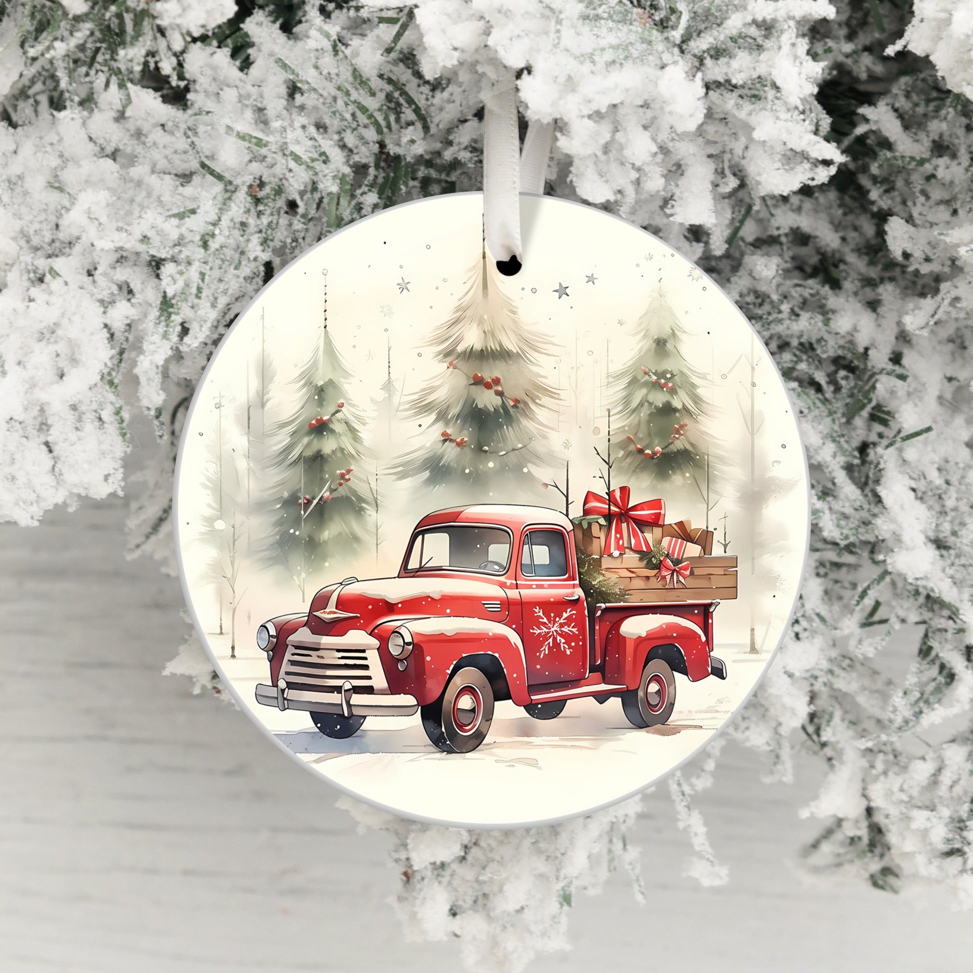 Vintage Red Truck with Gifts Christmas Ornament product type