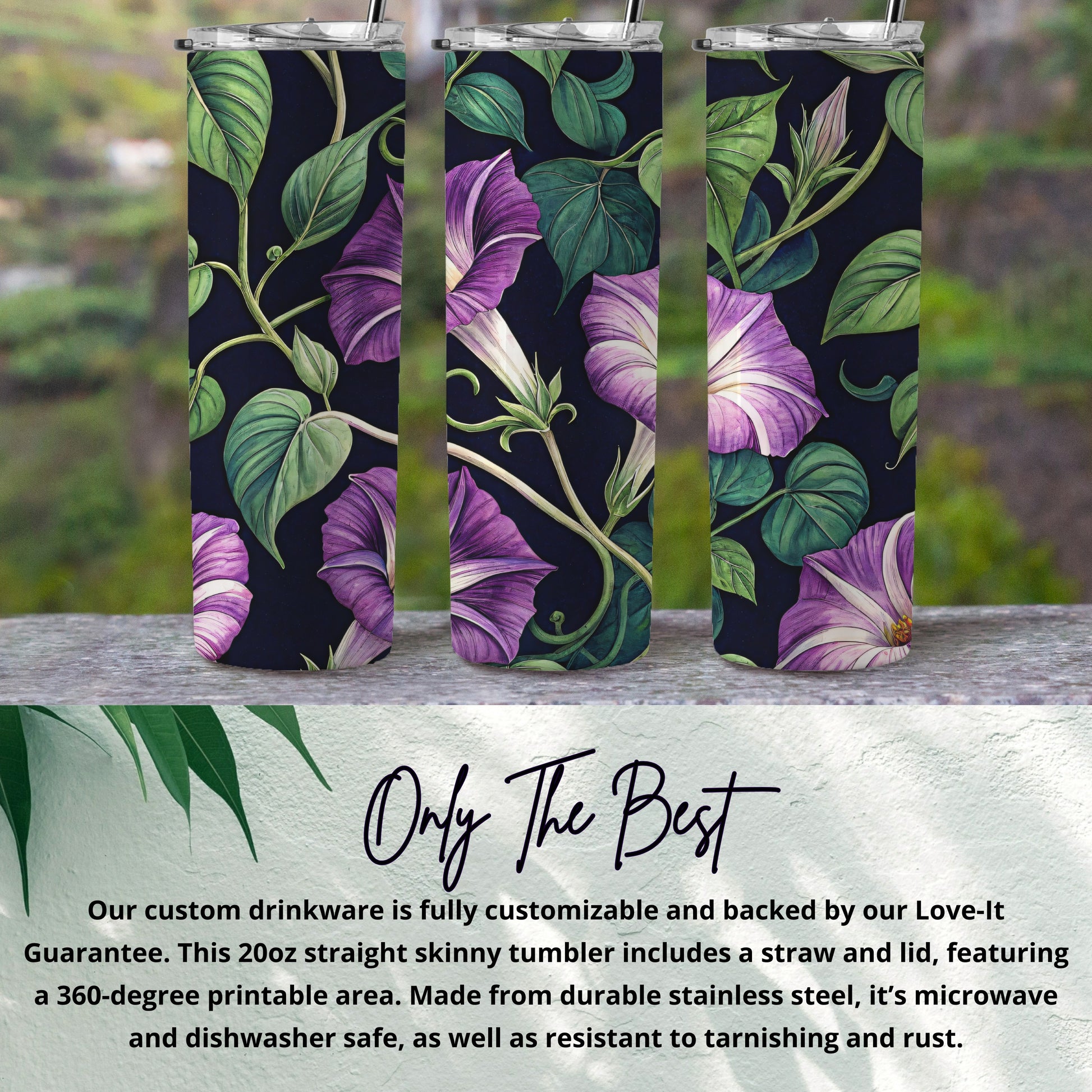 Floral Morning Glory Blooms On Dark Canvas Tumblers - Walk Greener