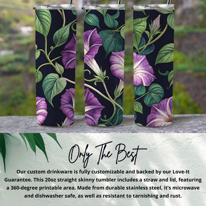 Floral Morning Glory Blooms On Dark Canvas Tumblers - Walk Greener