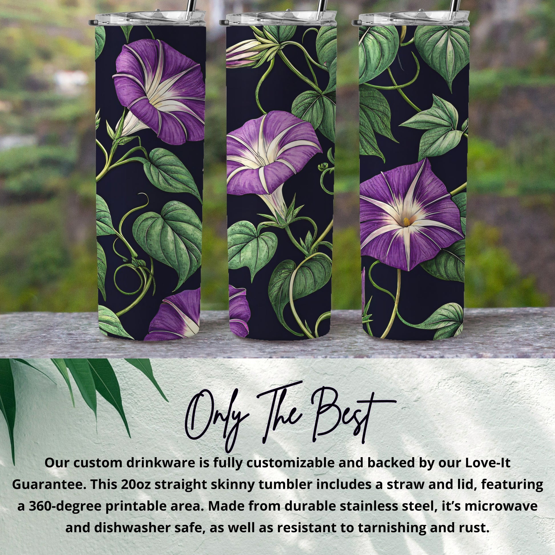 Morning Glory Floral Pattern On A Dark Background Tumblers - Walk Greener