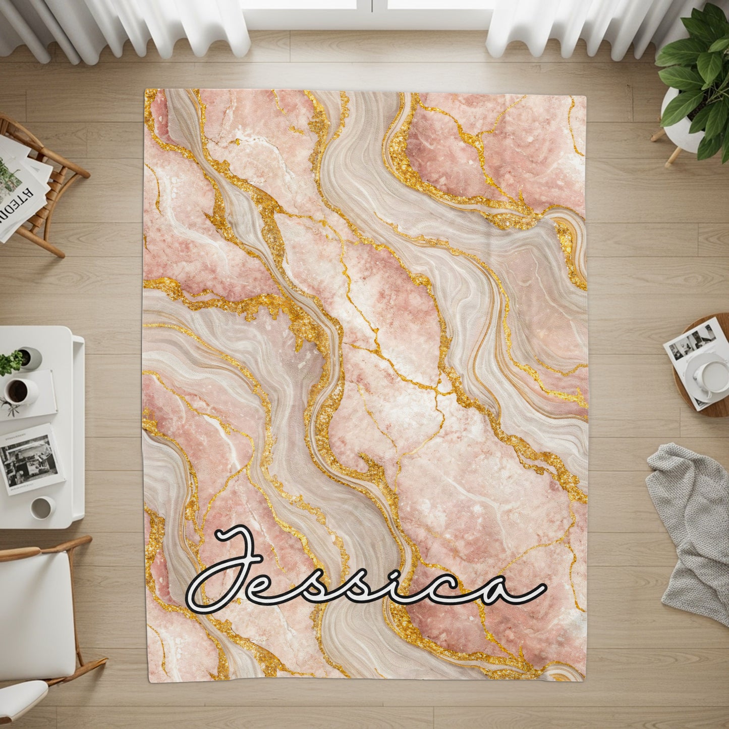 Marble Texture with Custom Name Elegant Design Custom Blanket - Walk Greener