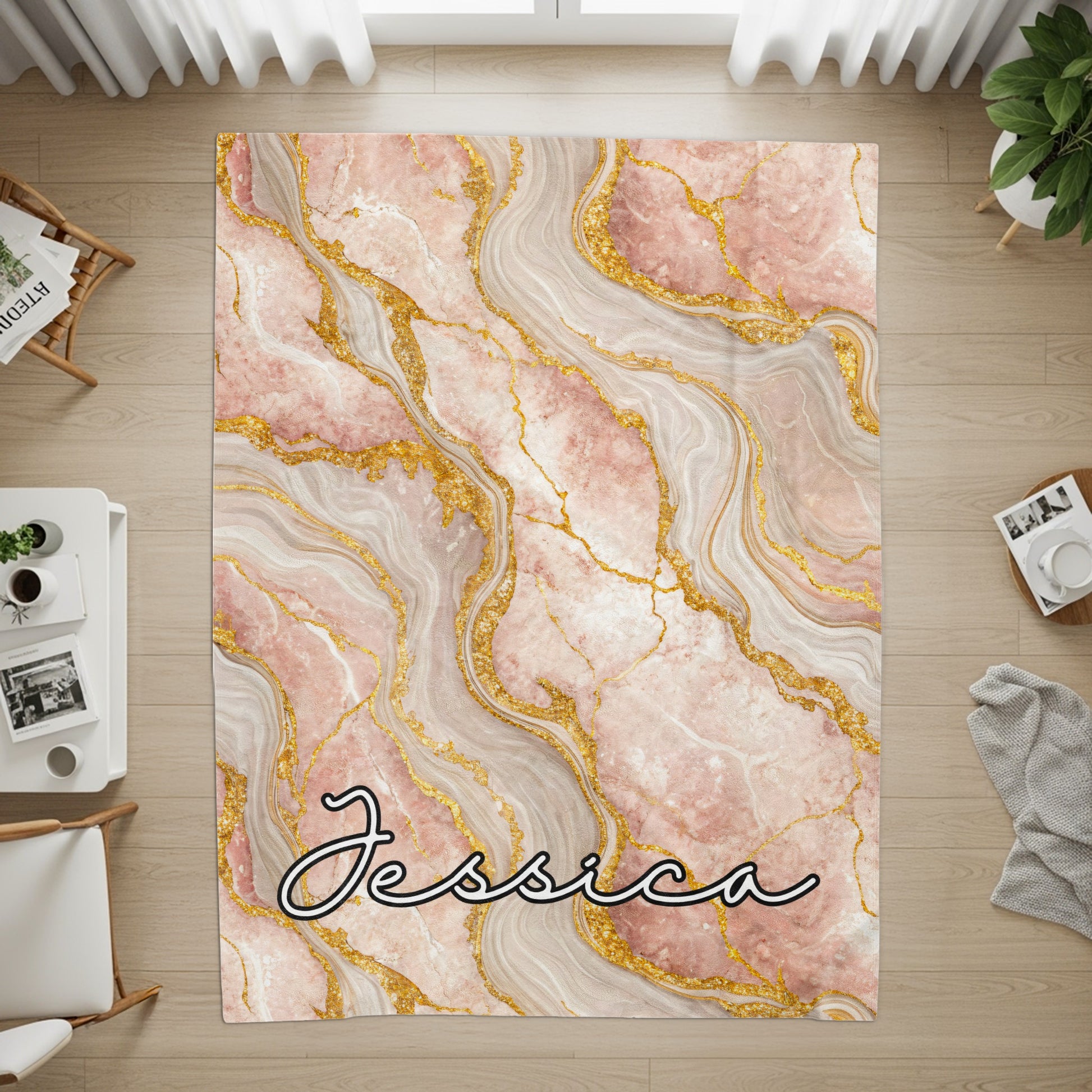 Marble Texture with Custom Name Elegant Design Custom Blanket - Walk Greener