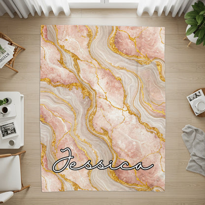 Marble Texture with Custom Name Elegant Design Custom Blanket - Walk Greener