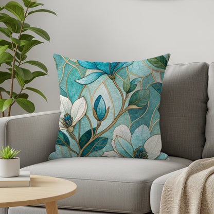 Magnolia Blossoms Floral Mosaic Art Patterned Throw Pillows - Walk Greener