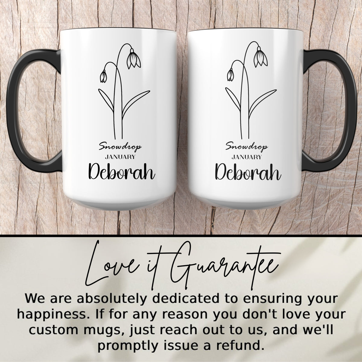 Personalized Snowdrop January Deborah Mug for Coffee Lovers