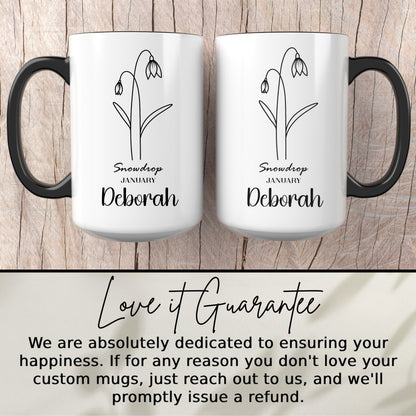 Personalized Snowdrop January Deborah Mug for Coffee Lovers