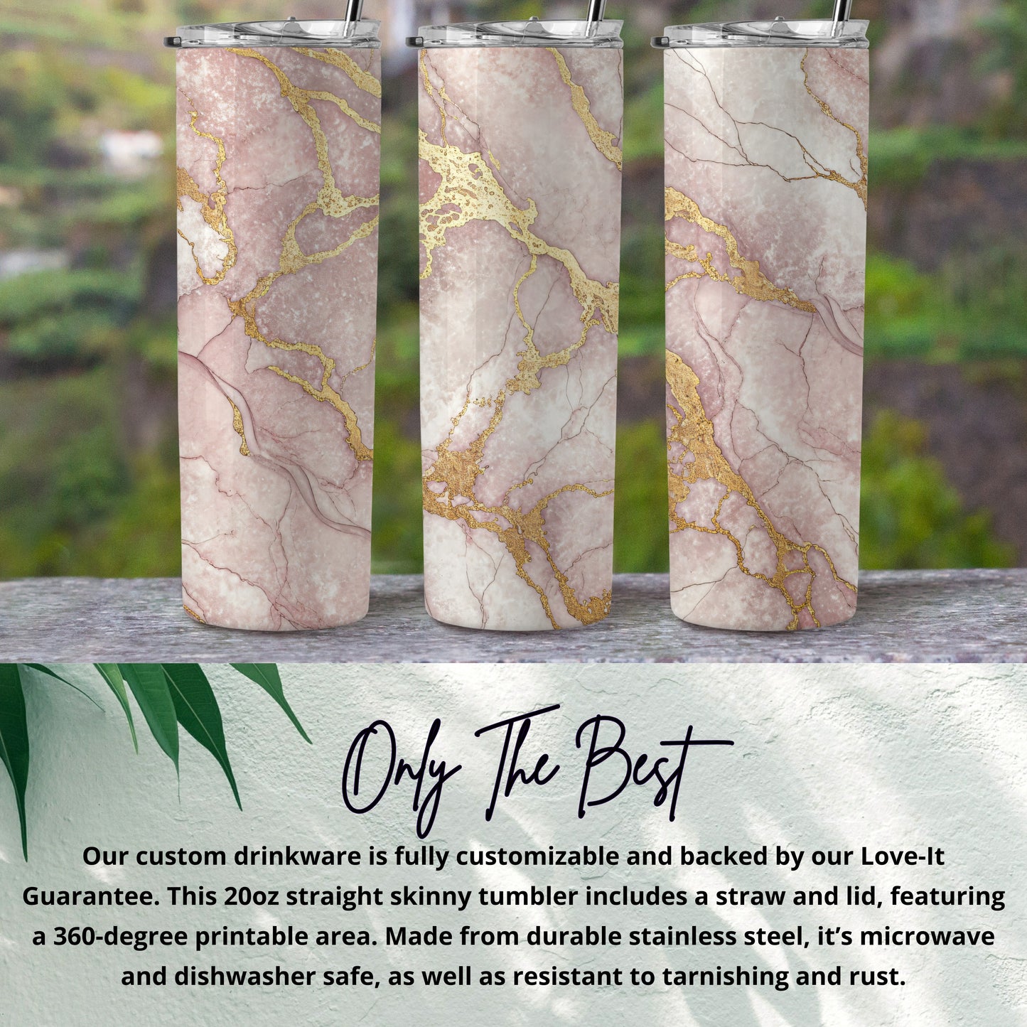 Elegant Marble Design Customizable Tumbler 20oz