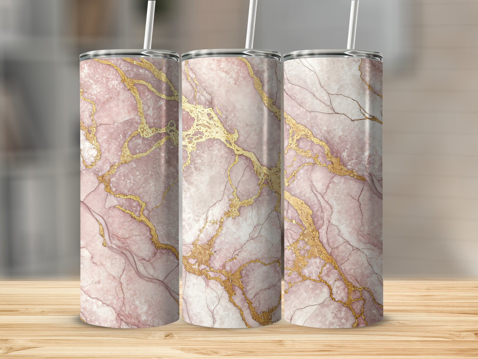 Elegant Pink and Gold Marble Pattern Insulated Tumbler Product