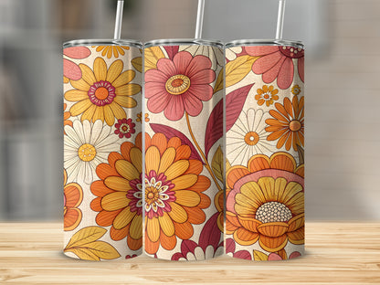 Retro Floral Design Seventies Style Flower Power Pattern Tumbler - Walk Greener