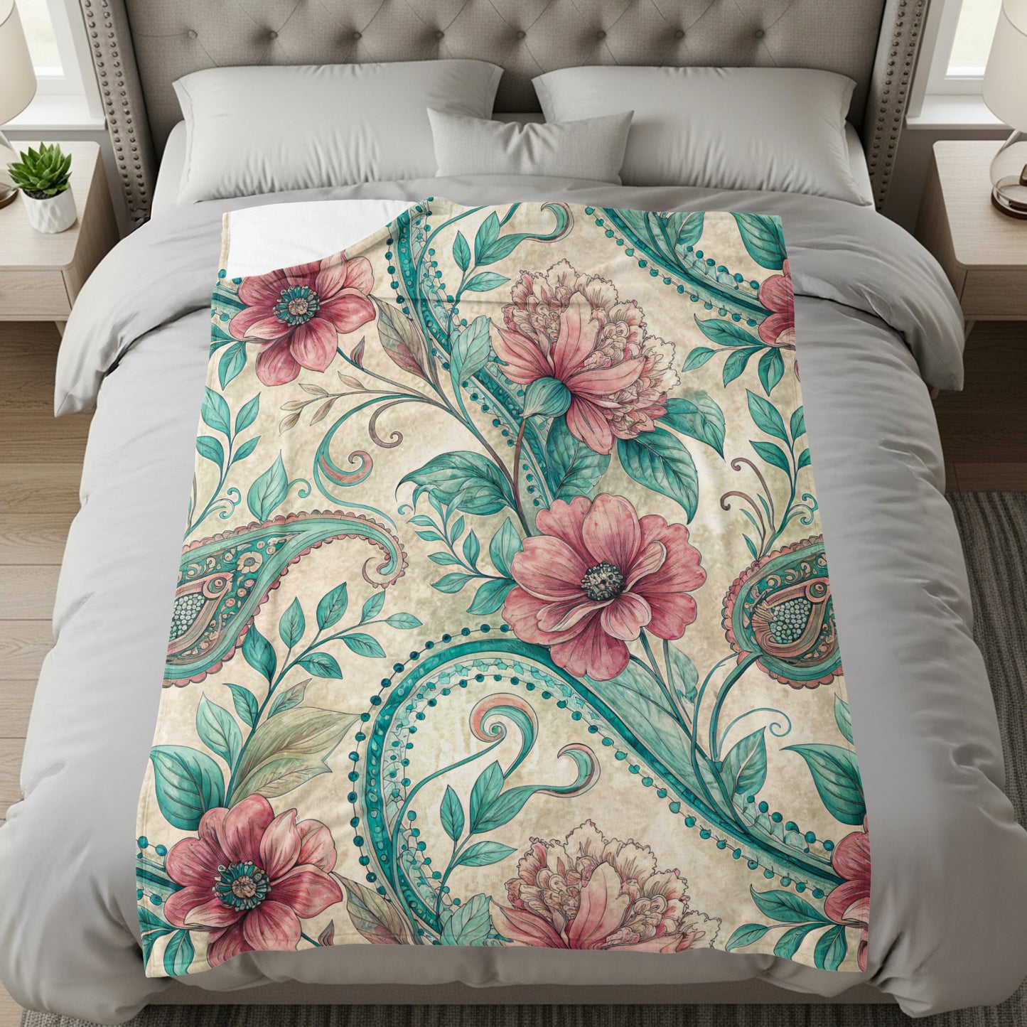 Elegant Floral Paisleys and Blooms Artistic Velveteen Plush Blankets - Walk Greener