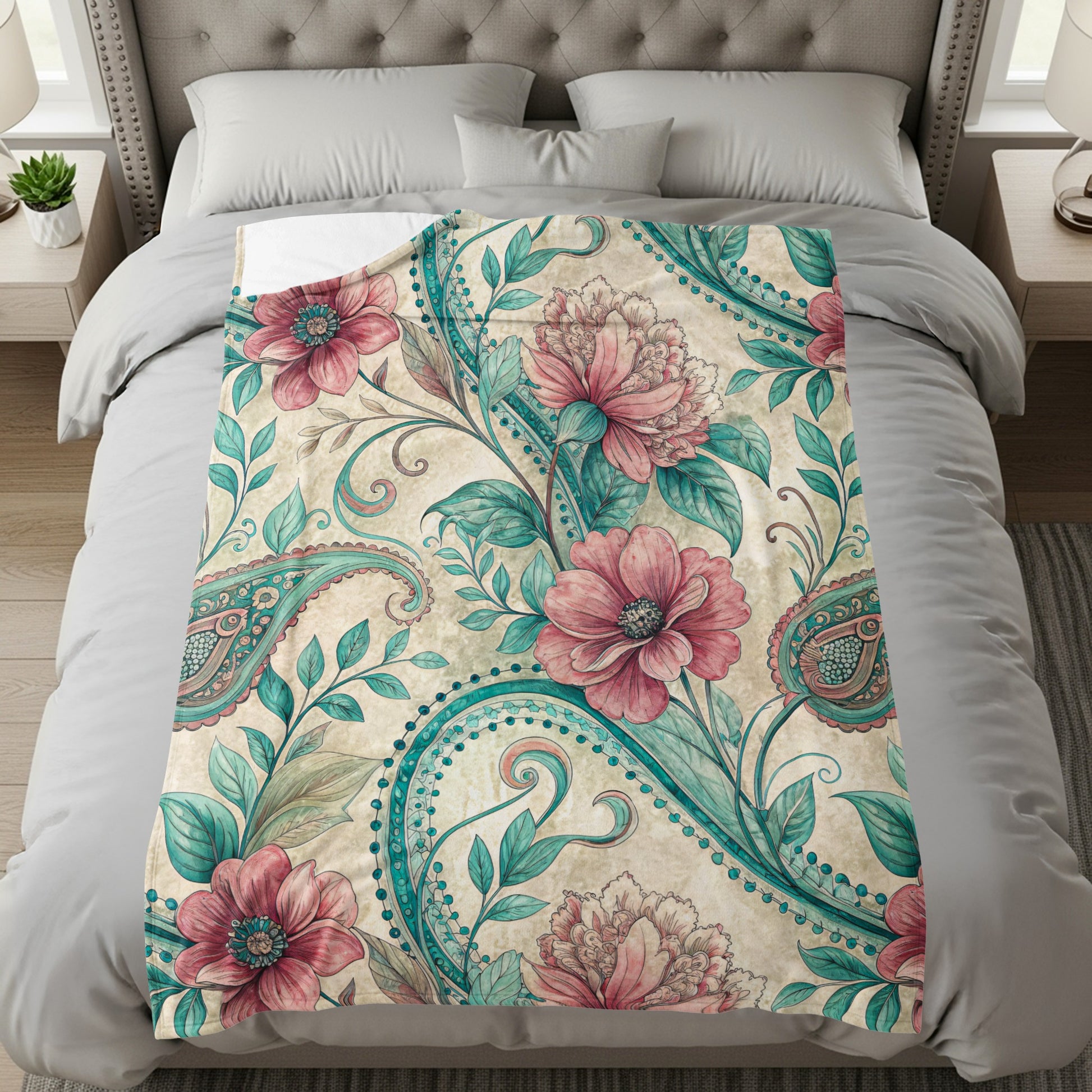 Elegant Floral Paisleys and Blooms Artistic Velveteen Plush Blankets - Walk Greener